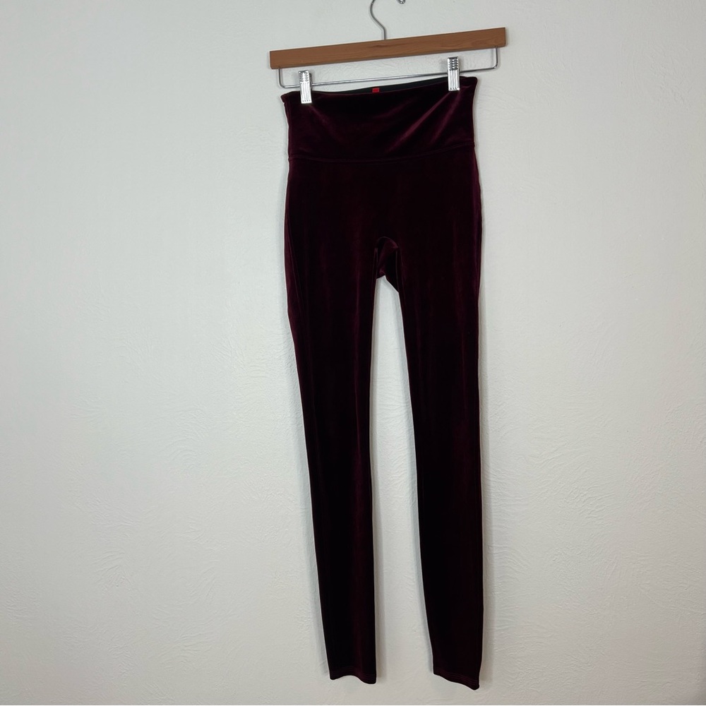 Spanx Velvet High-Waist Sculpting Stretch Leggings Burgundy Pants Size S